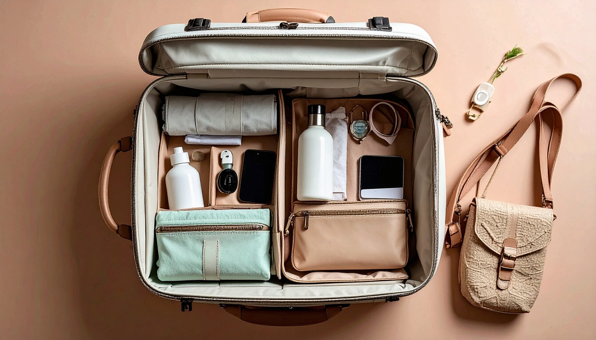 トラベルポーチに入ったスキンケアセット